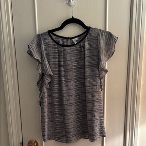 Elle Gray Flutter Sleeve Blouse with Ruffled Cap Sleeves